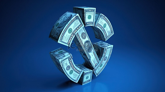 美元图标的 3D 图像，箭头代表蓝色背景中的货币兑换和汇率回收