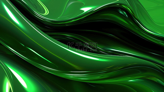 梯度背景图片_闪闪发光的绿色玻璃波抽象纹理 3D 渲染液体效果，具有光泽表面