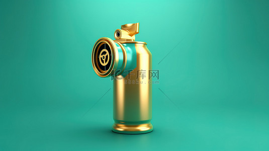 标志性喷雾罐，金色财神罐，潮水绿色背景