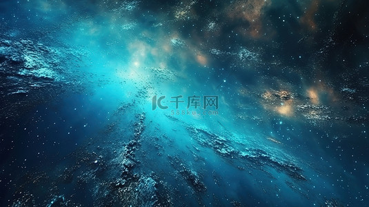 银河极乐闪闪发光的蓝色粒子和星星的豪华 3D 插图