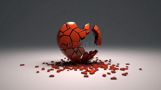 孤独中的心碎 3d 渲染破碎的心