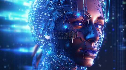 数字人脸背景图片_抽象 3D 全息图中的未来数字化身雪崩加密货币机器人头