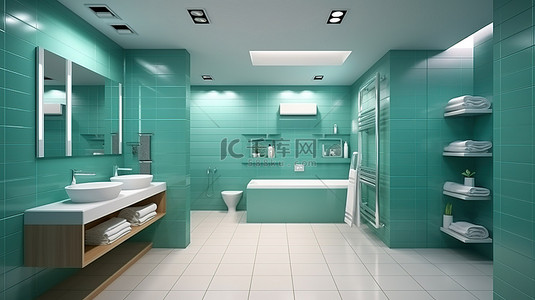 浴室装置陈列室设计的 3D 渲染