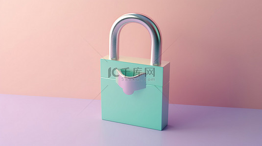 密码安全的背景图片_柔和背景上简单 3D 渲染的简约概念挂锁锁图标