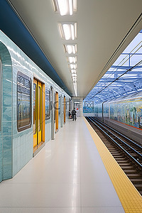城市火车背景图片_一列火车正驶出地铁站，人们在等待