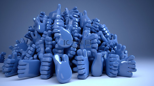在 3D 渲染中竖起大拇指堆叠蓝色手形图标