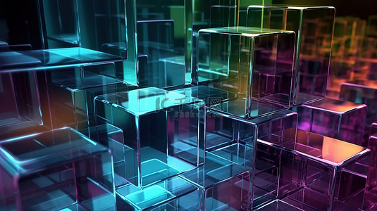 具有色散的水晶块 3D 渲染的抽象玻璃插图非常适合奢侈品或企业业务