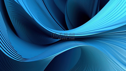 3d 渲染插图隔离蓝色曲线抽象背景