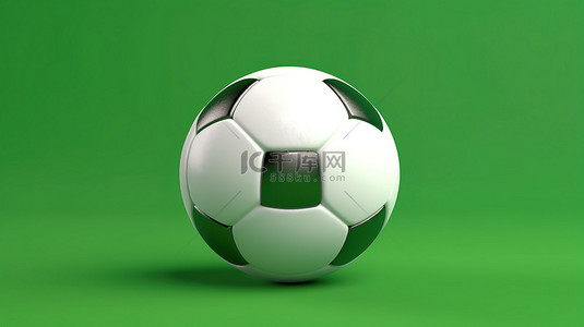 充满活力的绿色工作室背景上的白色足球的 3D 插图