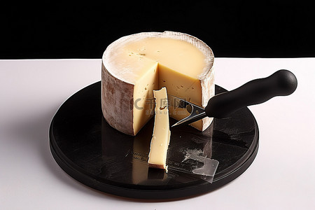 一块奶酪块，上面放着奶酪刀