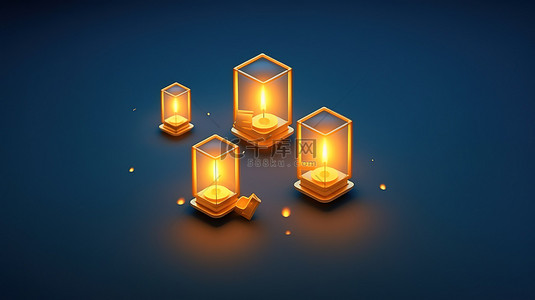 元宵节天灯背景图片_等距浮动蜡烛灯笼的 3d 插图
