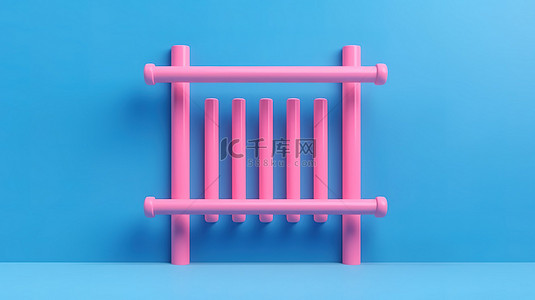 蓝色背景渲染了一个双色调粉色运动游乐场，带有 3D 儿童墙栏