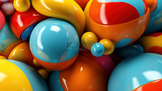 抽象背景中充满活力的 3D 几何球体或气球