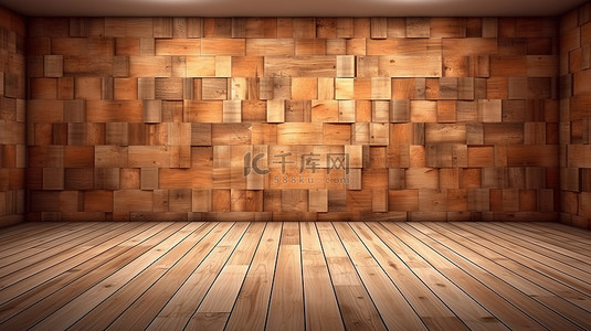 硬木背景图片_浅色背景的 3D 渲染照亮木地板和墙壁纹理中的自然图案
