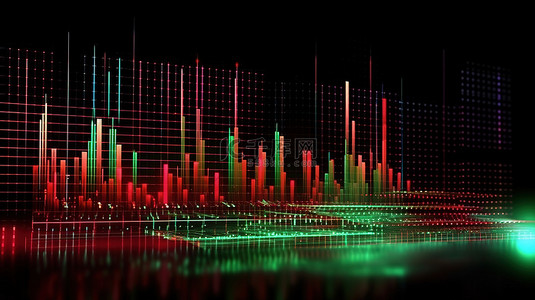 全球移动背景图片_动态股票市场板，带有移动的绿色和红色图表3D 金融图表和专栏