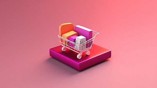 购物车图标背景图片_Instagram 帖子，带有社交媒体风格的 3D 购物车图标