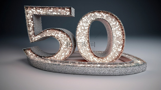 闪闪发光的银色周年庆典横幅 3D 渲染，编号 95
