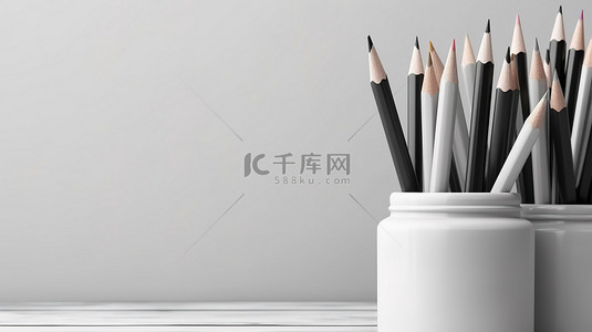 用于网站横幅背景的带有铅笔和白色模型复制空间的卡通黑板的 3D 渲染