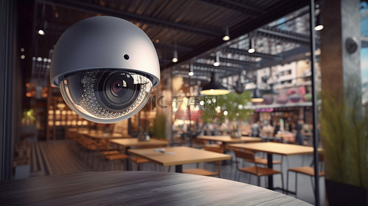 疫情防控工作汇报背景图片_由 3d 渲染安全摄像机或闭路电视摄像机捕获的餐厅氛围