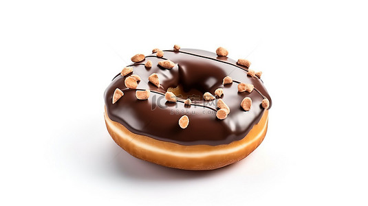 简约烘焙背景图片_巧克力甜甜圈近距离隔离在白色背景上，以实现简约的 3D 渲染