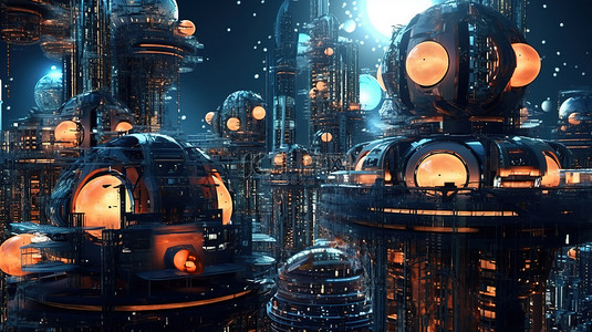 赛博朋克宇宙背景图片_概念 3D 艺术 未来赛博朋克世界中由原子能驱动的城市