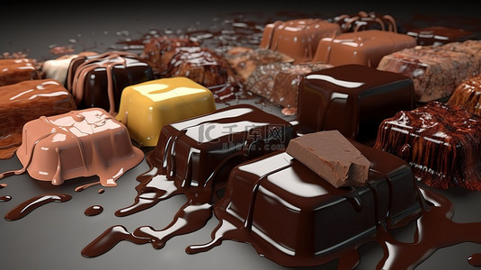 令人惊叹的 3D 渲染中的一块融化的巧克力