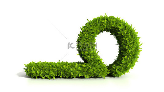 隔离绿背景图片_3d 插图隔离白色背景，带有由绿草制成的问号