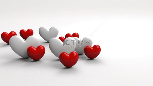 情人节图案背景图片_用 3D 技术创建的白色背景下的情人节心形簇