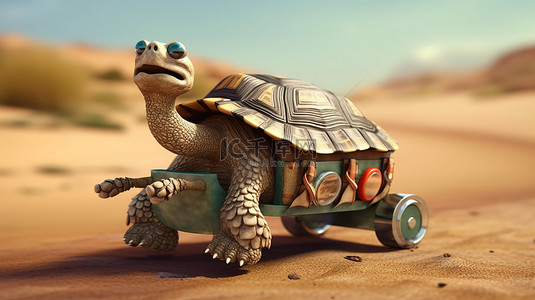 乌龟卡通背景图片_旅途中的搞笑乌龟 3d 渲染