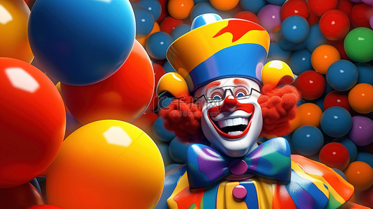 以有趣的小丑为特色的令人愉快的 3D 插图