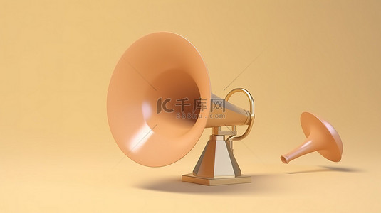 喇叭音乐符号背景图片_简单的留声机和音乐图标 3D 渲染插图与白色背景上的扩音器
