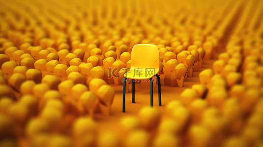 亮黄色椅子在招聘和企业招聘概念中吸引注意力 3D 渲染插图