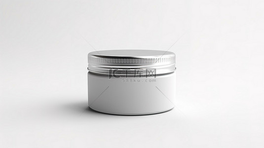 白色背景下当代化妆品塑料罐和锡罐模型的 3D 渲染