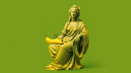 有机背景图片_蒙娜丽莎彩色背景上绿色香蕉的 3d 渲染