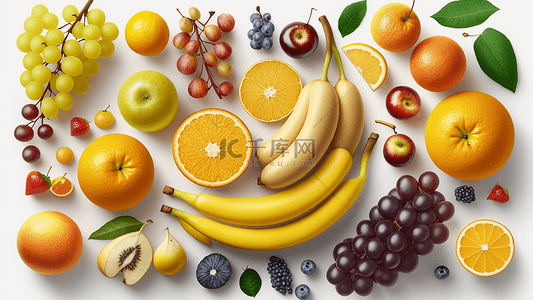 卡通背景橙色背景图片_水果葡萄香蕉背景