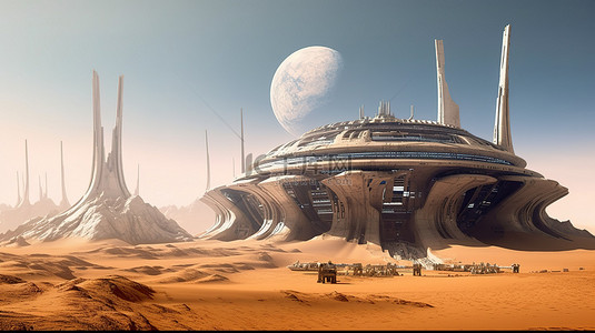 超凡脱俗的建筑遥远星球上奇妙结构的 3D 插图