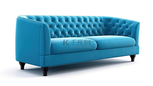 家居背景蓝色背景图片_蓝色沙发的白色背景 3D 渲染与剪切路径
