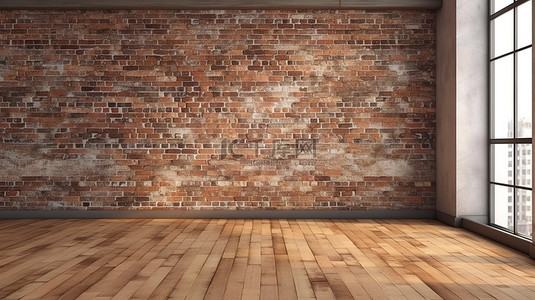 棕情相遇背景图片_工业别致的木地板与阁楼风格房间的砖墙相遇