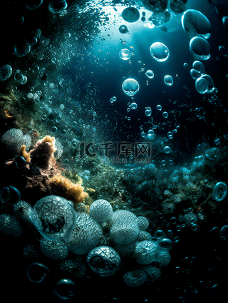 海洋背景图片_珊瑚气泡海底世界摄影广告背景