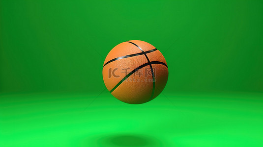在色度绿屏背景上旋转的篮球的 3D 渲染