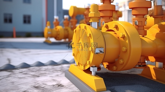 能源天然气背景图片_具有选择性焦点 3D 渲染的泵站天然气管道操作辅助设备