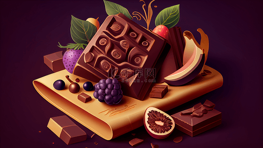 巧克力夹心甜品背景图片_巧克力夹心蓝莓插画背景