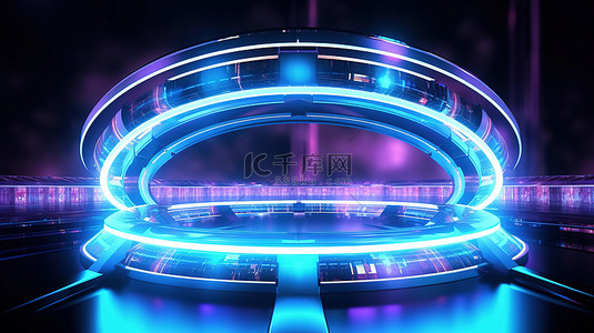 未来派圆技术背景与照明管道 3d 渲染
