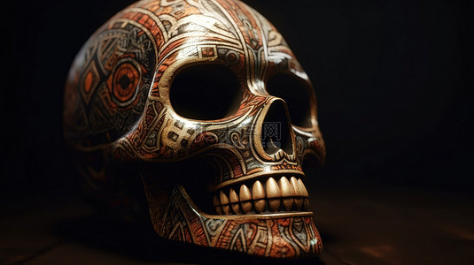 节传统文化背景图片_令人惊叹的 3D 设计的墨西哥头骨