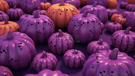 万圣节主题紫色背景与 3d 渲染南瓜图案