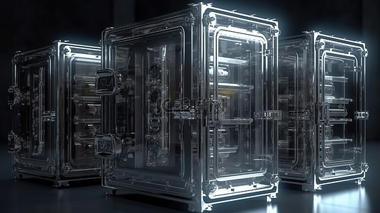 在 3d x 射线模式下可视化的金属银行保险箱