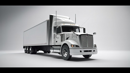 物流战略背景图片_3d 插图灰色背景与一辆大型美国白色卡车