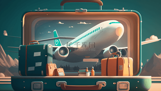 装饰图案旅行背景图片_旅行飞机行李箱度假背景