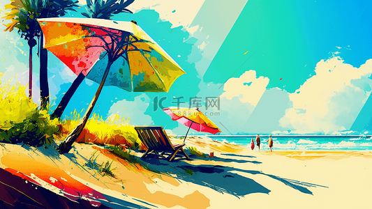夏天的海边背景图片_夏季沙滩海边雨伞
