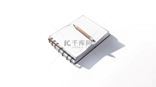 笔记本顶视图背景图片_白桌背景上打开的螺旋笔记本和木制铅笔的顶视图 3d 渲染